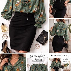 Green Floral Blouse | Elastic Waist & Sleeve Detail Top